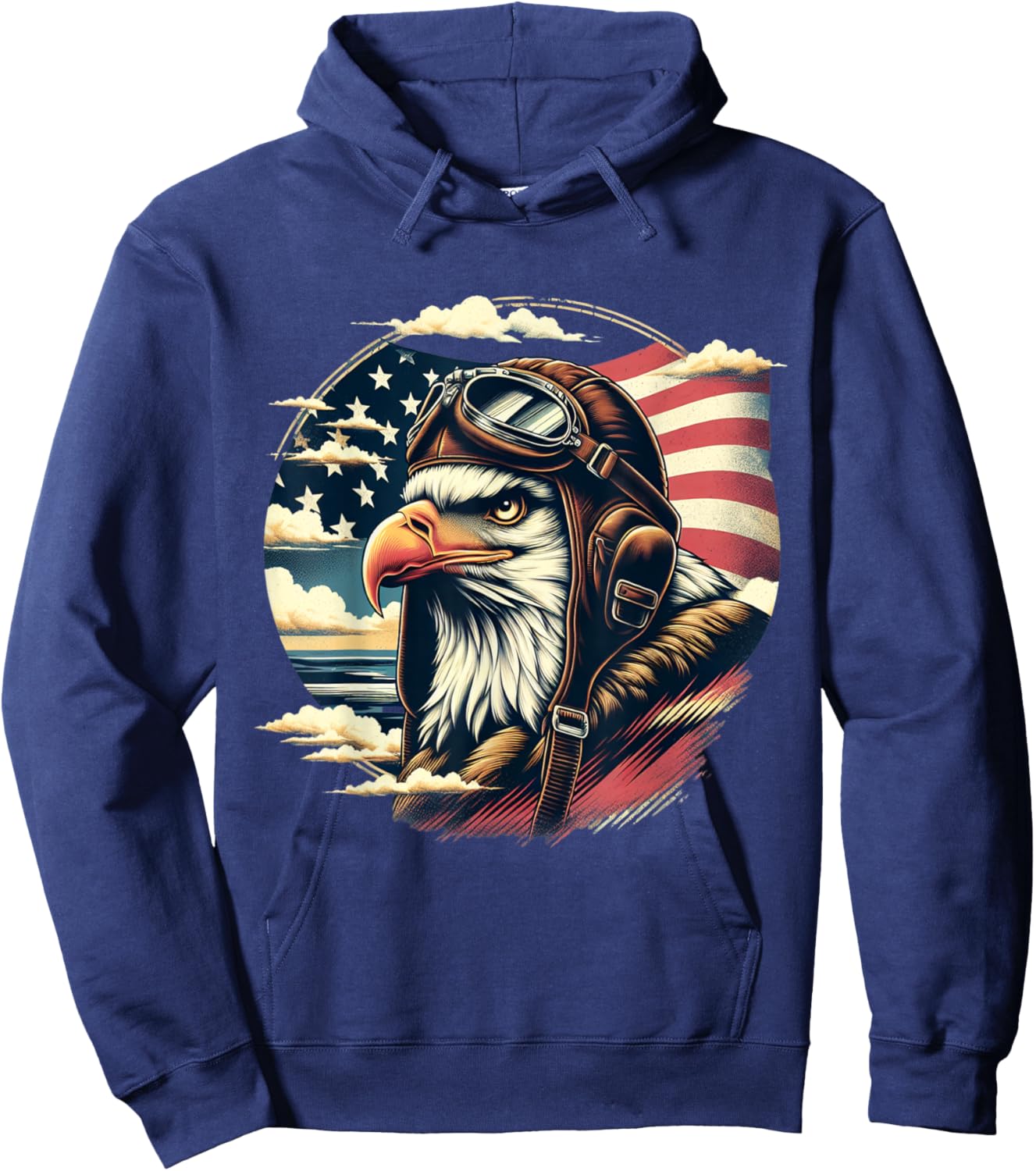 4th of July Patriotic American Shirt Eagle Fighter Pilot Hoodie - Hoodie | Navy