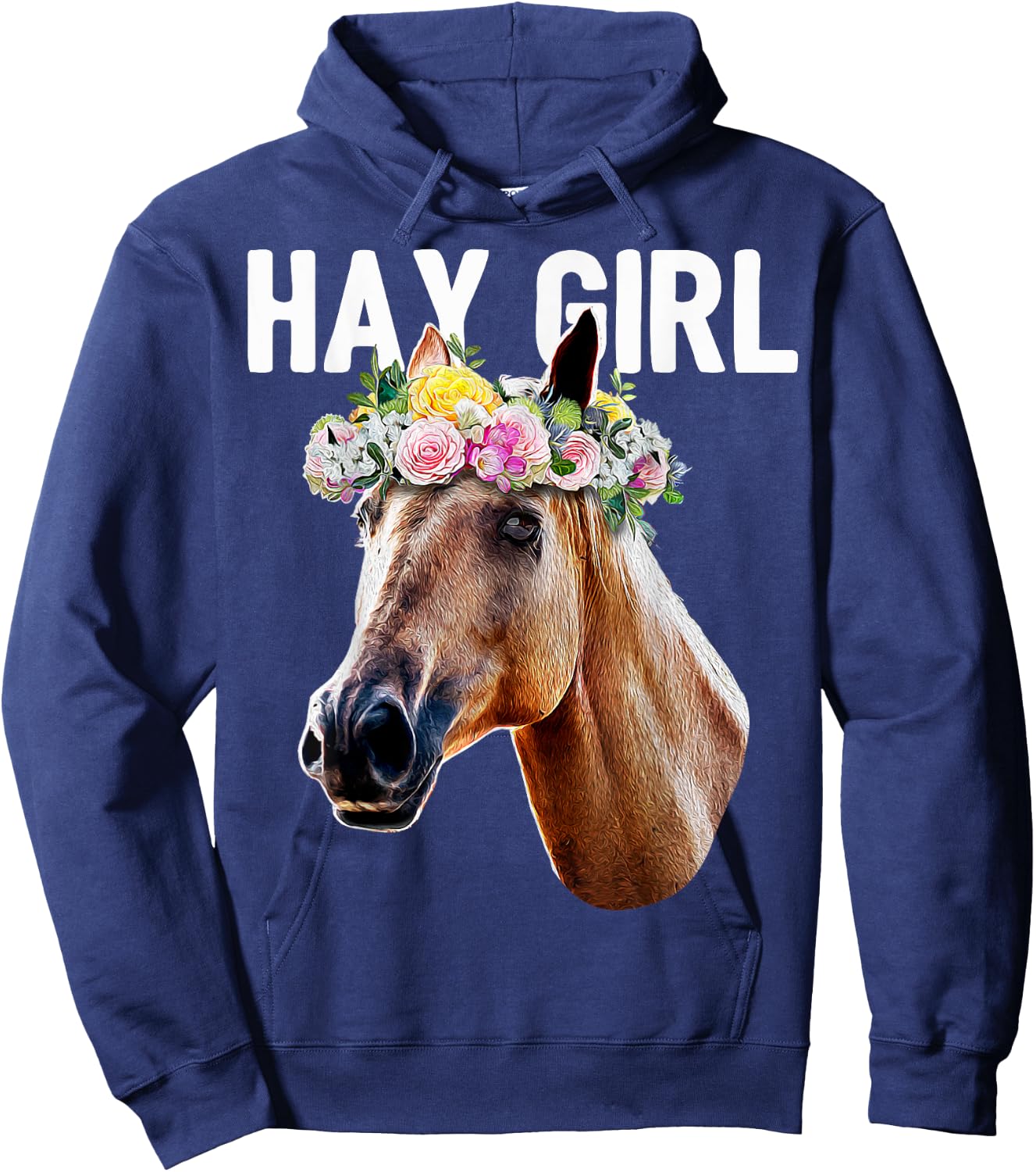 Hay Girl Floral Horse Horseback Riding Equestrian Farm Gift Hoodie - Hoodie | Navy