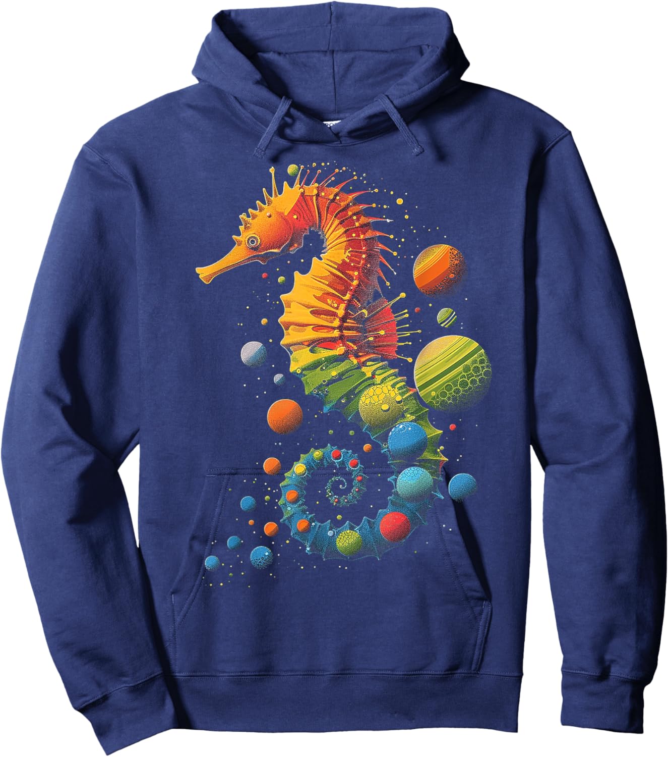 Sea Horse Planets Colorful Animal Art Graphic Sea Horse Hoodie - Hoodie | Navy