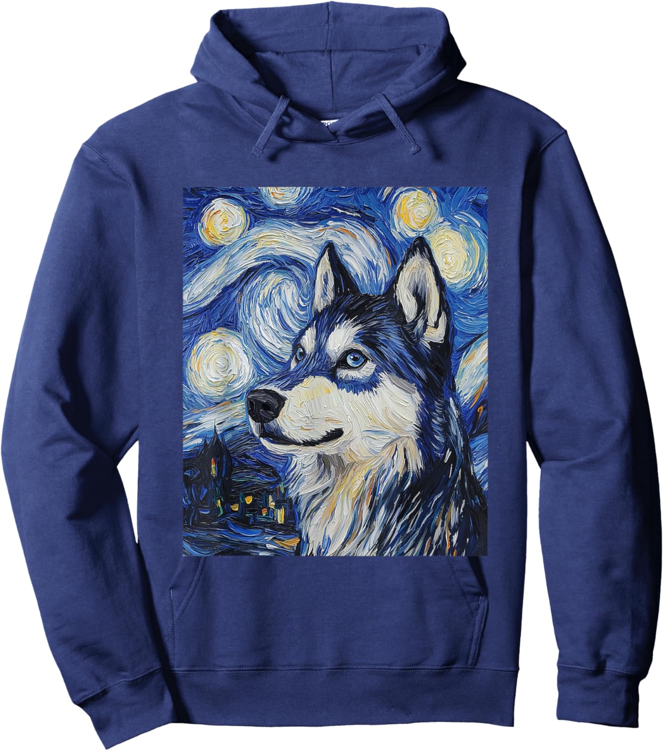 Siberian Husky Dog Wolf Van Gogh Style Starry Night Hoodie - Hoodie | Navy