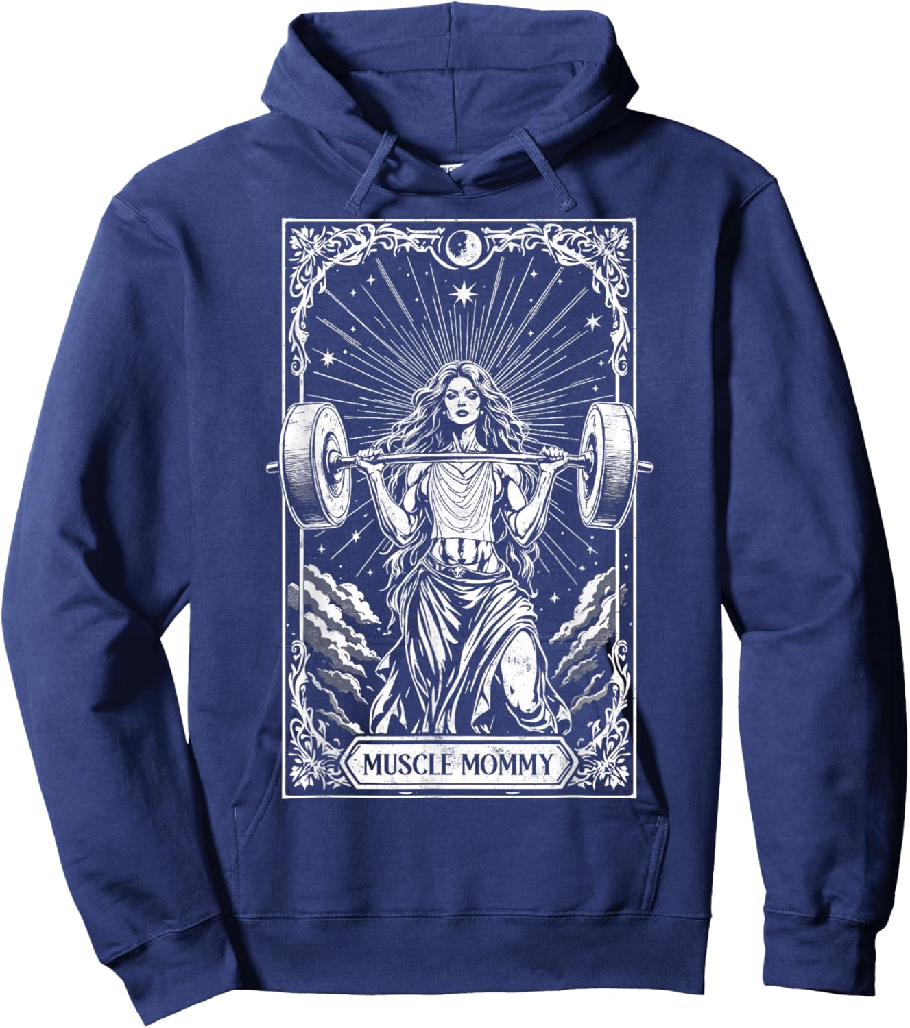 Muscle Mom Powerlifter Tarot Card Vintage Mom Workout Gym Hoodie - Hoodie | Navy