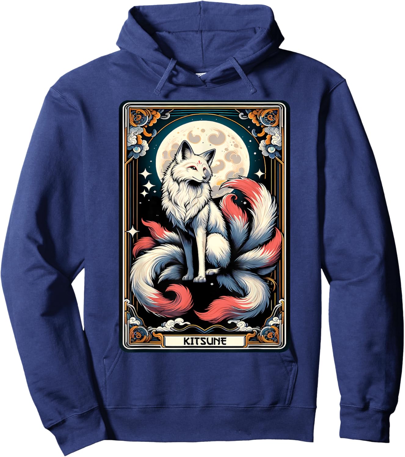 Japanese Kitsune Fox Nine Tailed Fox Tarot Card Anime Hoodie - Hoodie | Navy