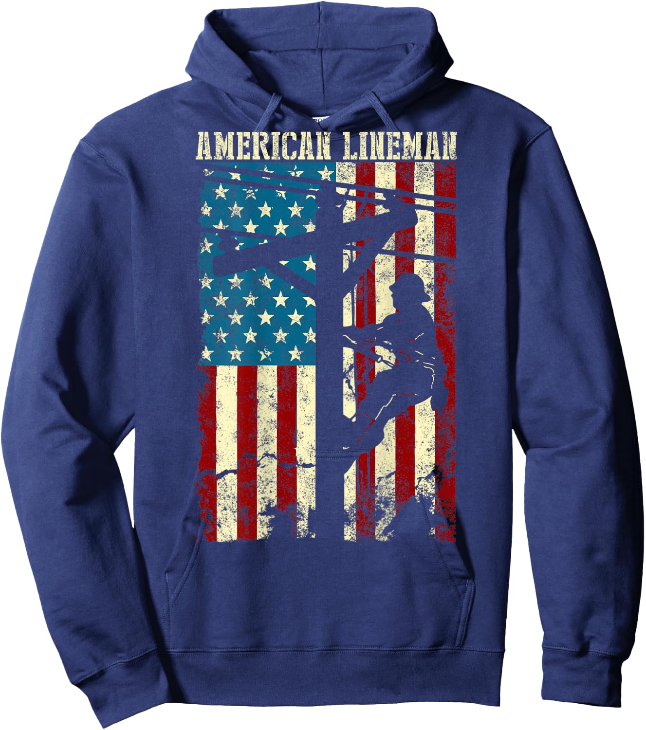Lineman American Flag Electric Cable Gift Patriotic Lineman Hoodie - Hoodie | Navy