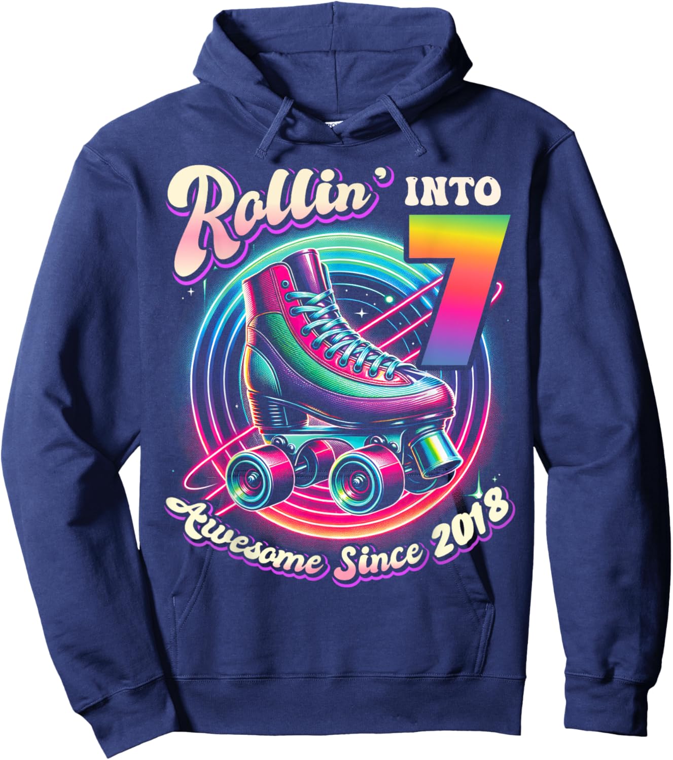 Birthday Roller Skating 7th Girls Rollin into 7 Skate Party Hoodie - Hoodie | Navy