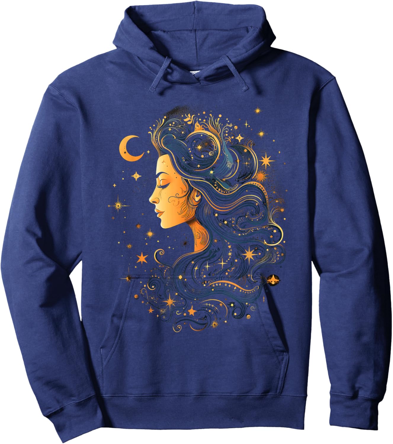 Mystical Sun and Moon with Woman Mystical Flowers Aesthetic Hoodie - Hoodie | Navy