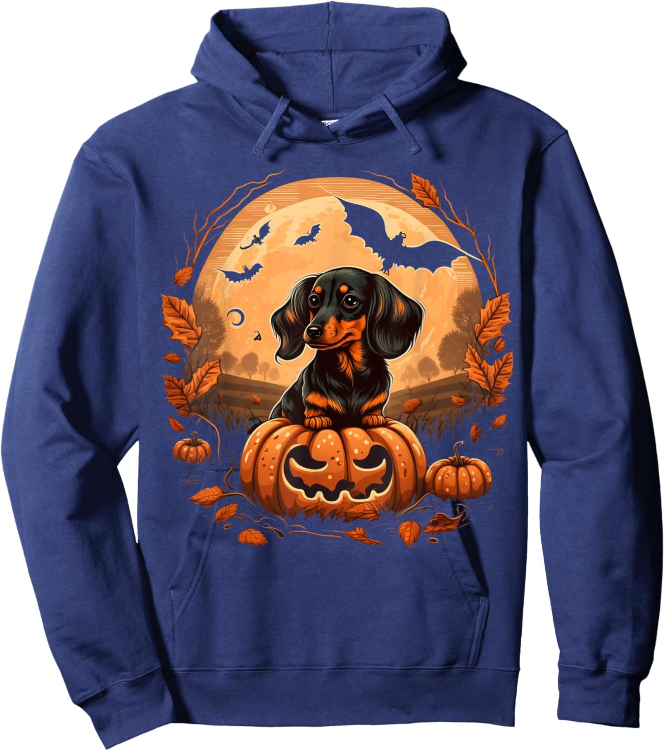 Pumpkin Dachshund costume on Dachshund Halloween Hoodie - Hoodie | Navy