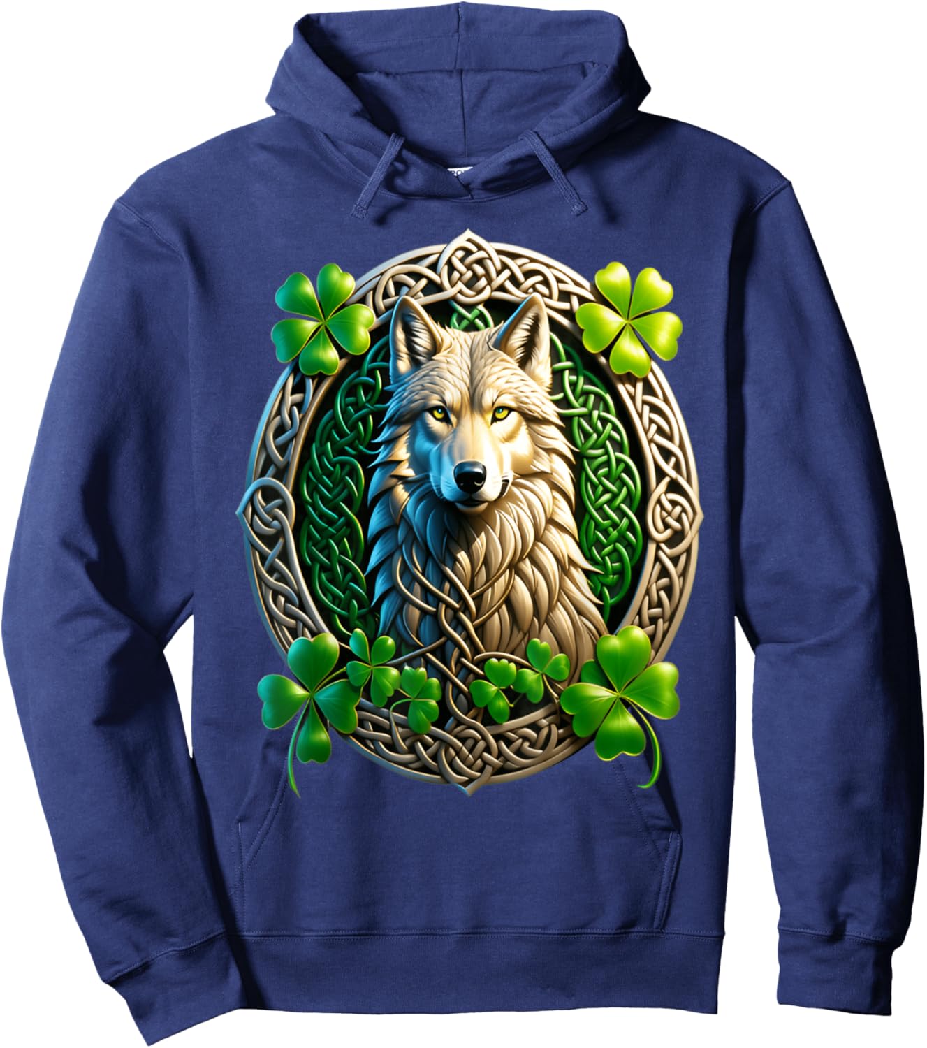 Irish Wolf Celtic Knot & Shamrock Heritage Pride Celtic Hoodie - Hoodie | Navy