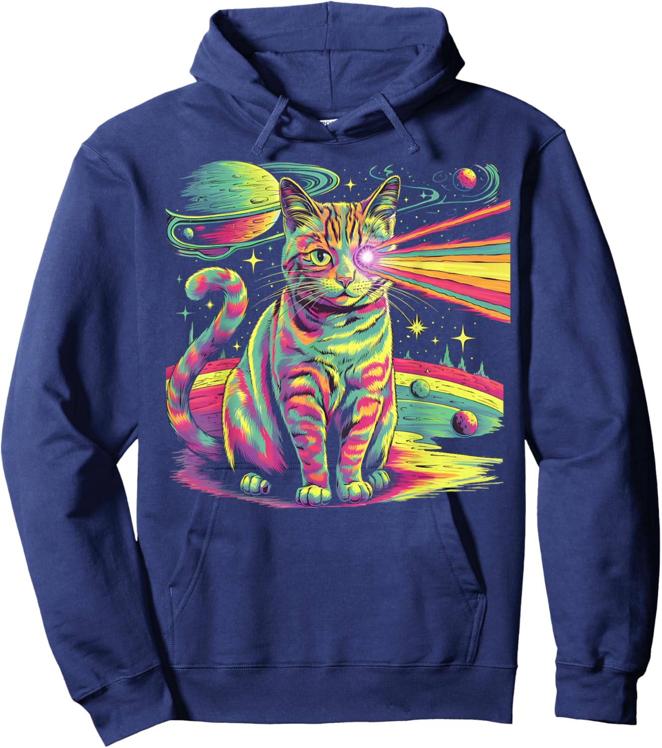 Bunte Psychedelisch Laser Katze | Weltall Planeten Hoodie - Hoodie | Navy