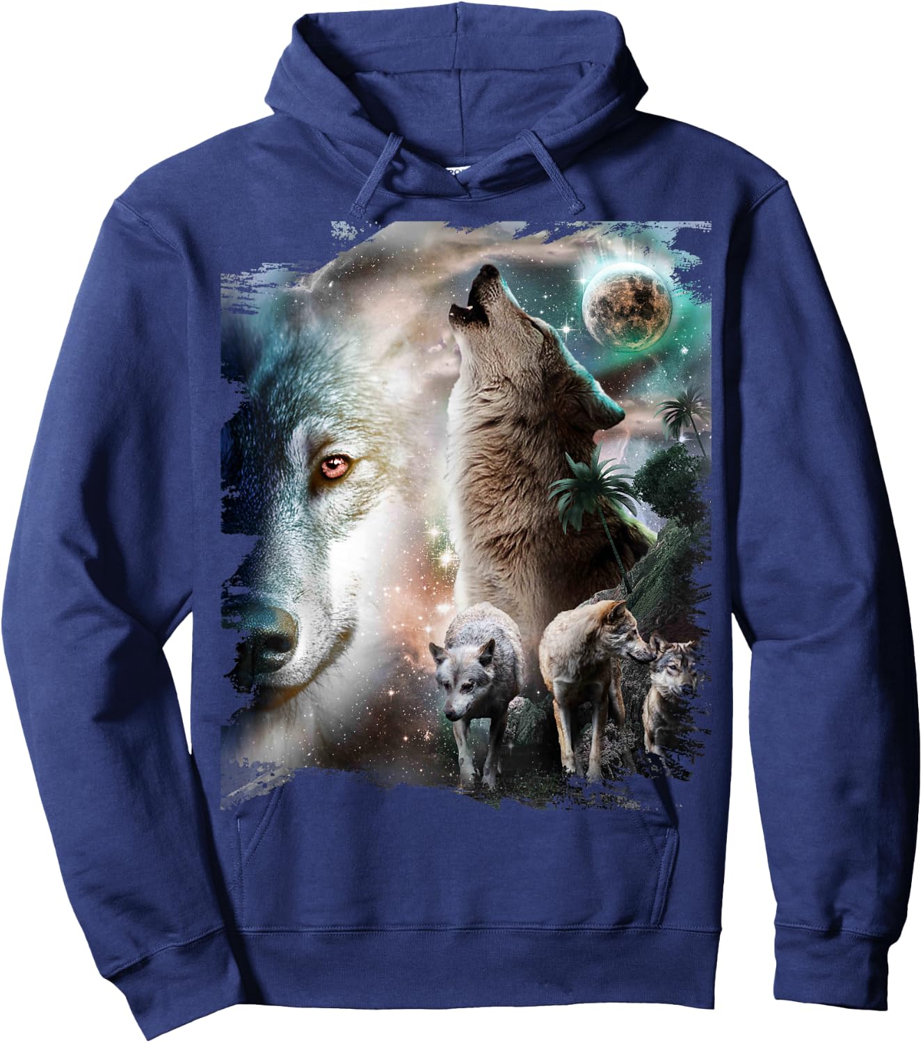 Space Wolves Wolf Howling at Moon Hoodie - Hoodie | Navy