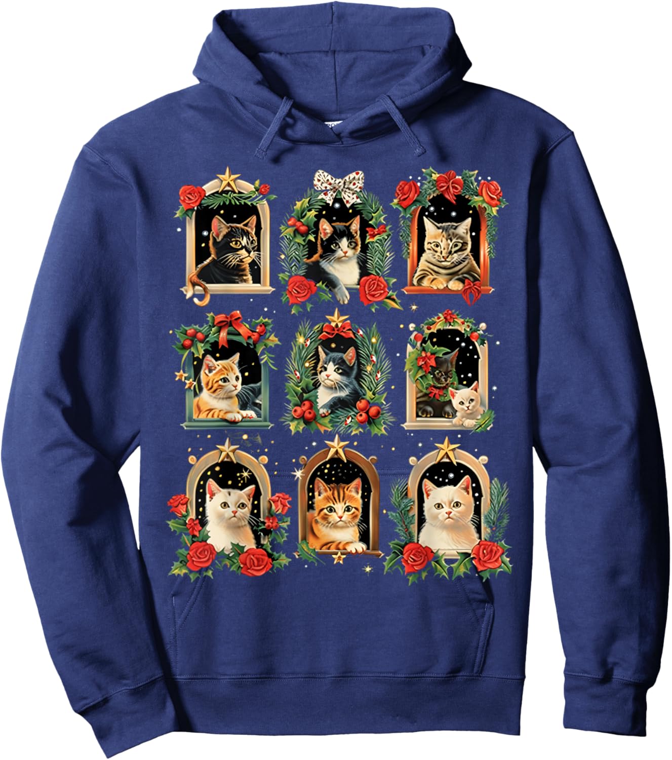 Vintage Kitten Christmas Cats, Cat Mom, Cat Dad Women Men Hoodie - Hoodie | Navy