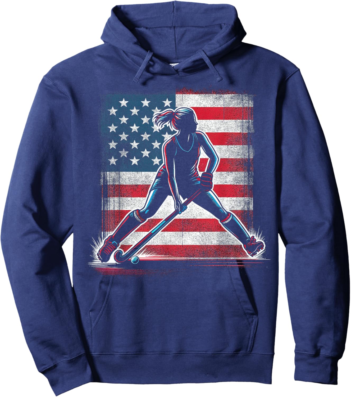 Field Hockey Girl USA United States Of America Flag Hoodie - Hoodie | Navy