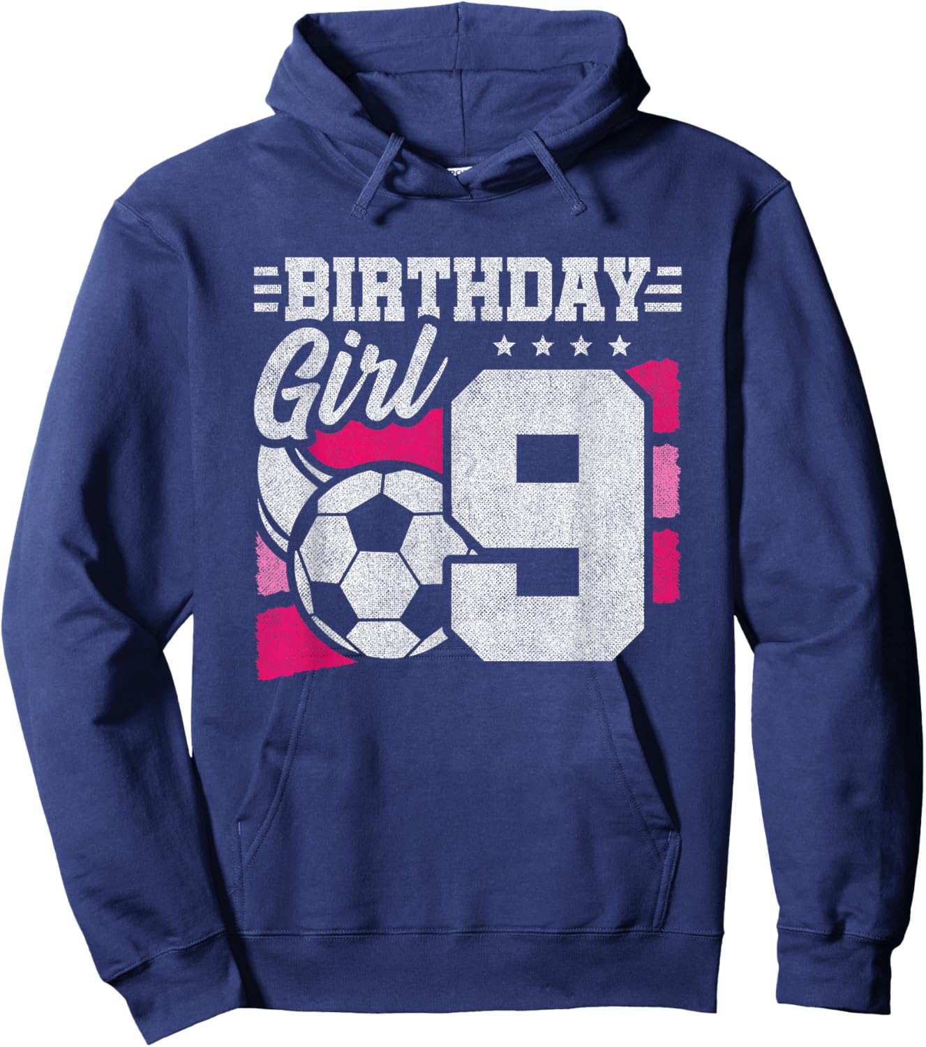 9 Year Old Soccer Birthday - Girls 9th Birthday Soccer Hoodie - Hoodie | Navy