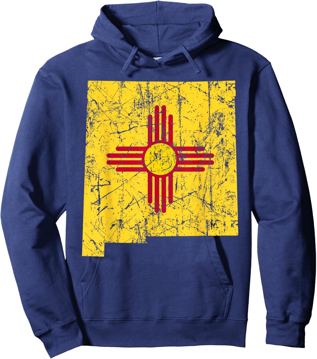 USA State New Mexico Flag Map Red Zia Sun Symbol Hoodie - Hoodie | Navy
