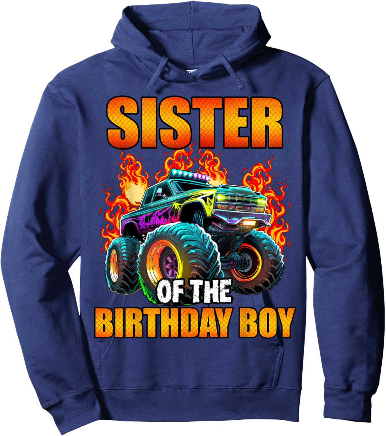 Sister of the Birthday Boy Monster Truck Birthday Party Hoodie - Hoodie | Navy