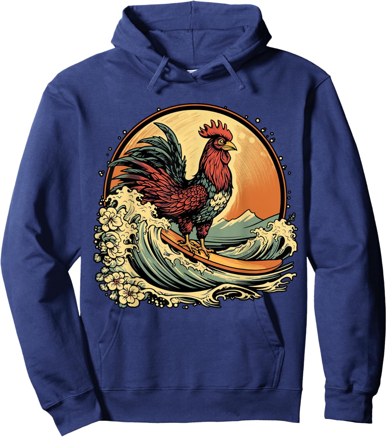 Cool, Funny, Surfing Rooster, Surf, Chicken, Cockerel Hoodie - Hoodie | Navy