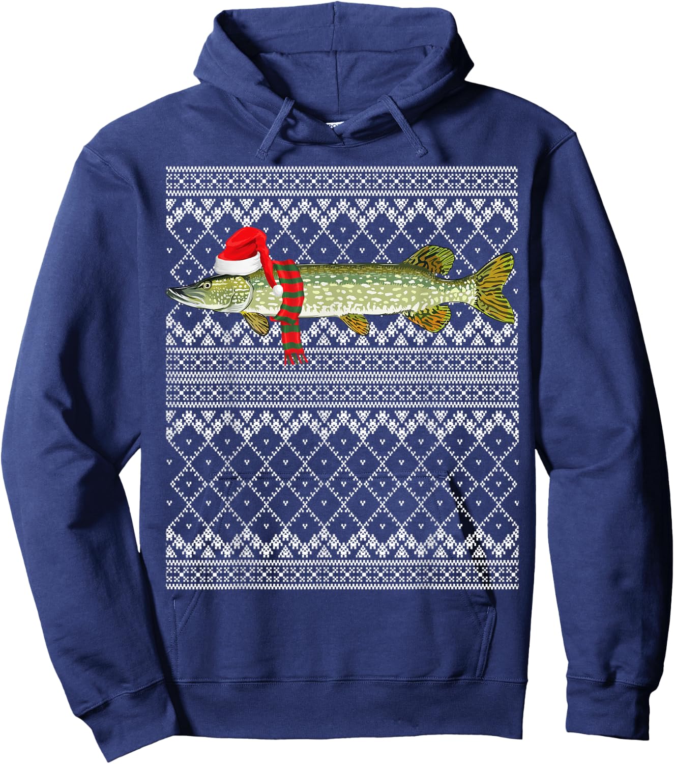 Xmas Fish Santa Hat Northern Pike Ugly Christmas Hoodie - Hoodie | Navy