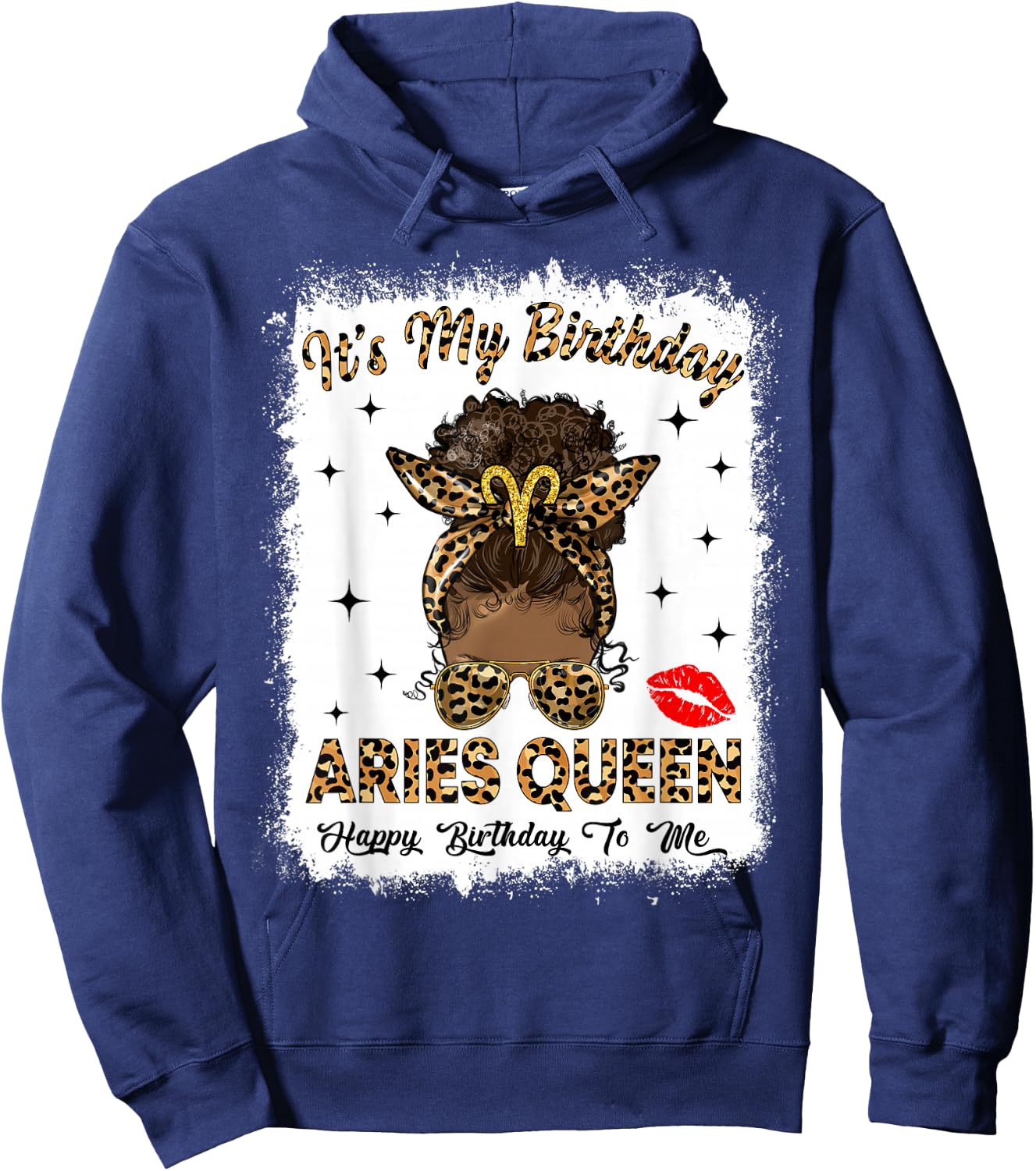 Aries Queen Afro Messy Bun It's My Birthday Black Woman Hoodie - Hoodie | Navy