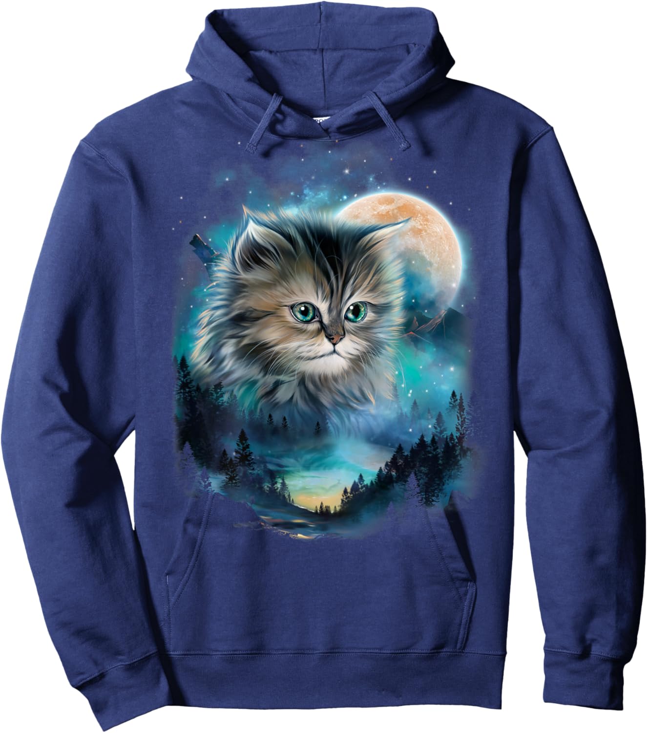 Mystical Cat Under Moonlit Forest Sky Men Women Kids Hoodie - Hoodie | Navy