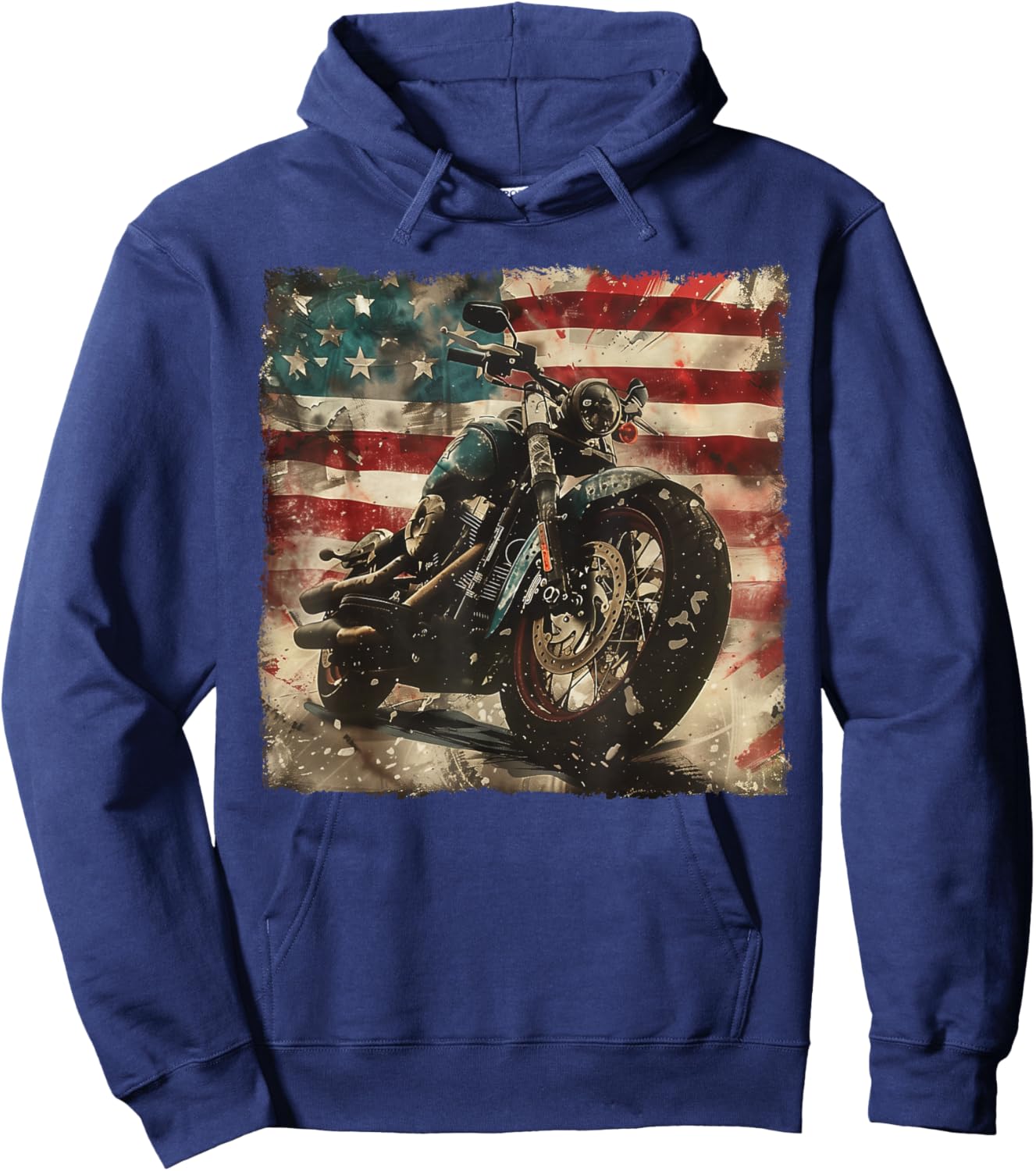 Vintage Motorcycle USA Flag Retro Biker American Hoodie - Hoodie | Navy