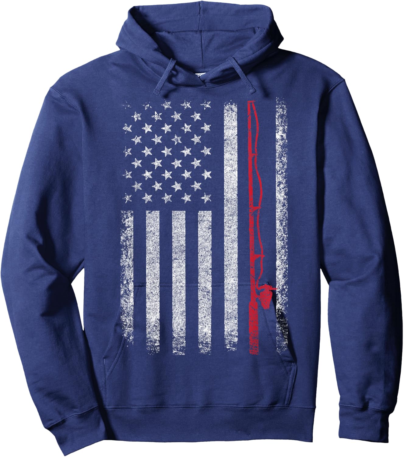 American Flag Fishing Rod Fishing Lover Vintage Fisherman Hoodie - Hoodie | Navy