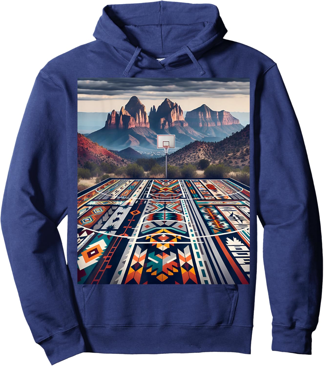 Flagstaff Mountain Basketball: Native American Pattern Hoodie - Hoodie | Navy