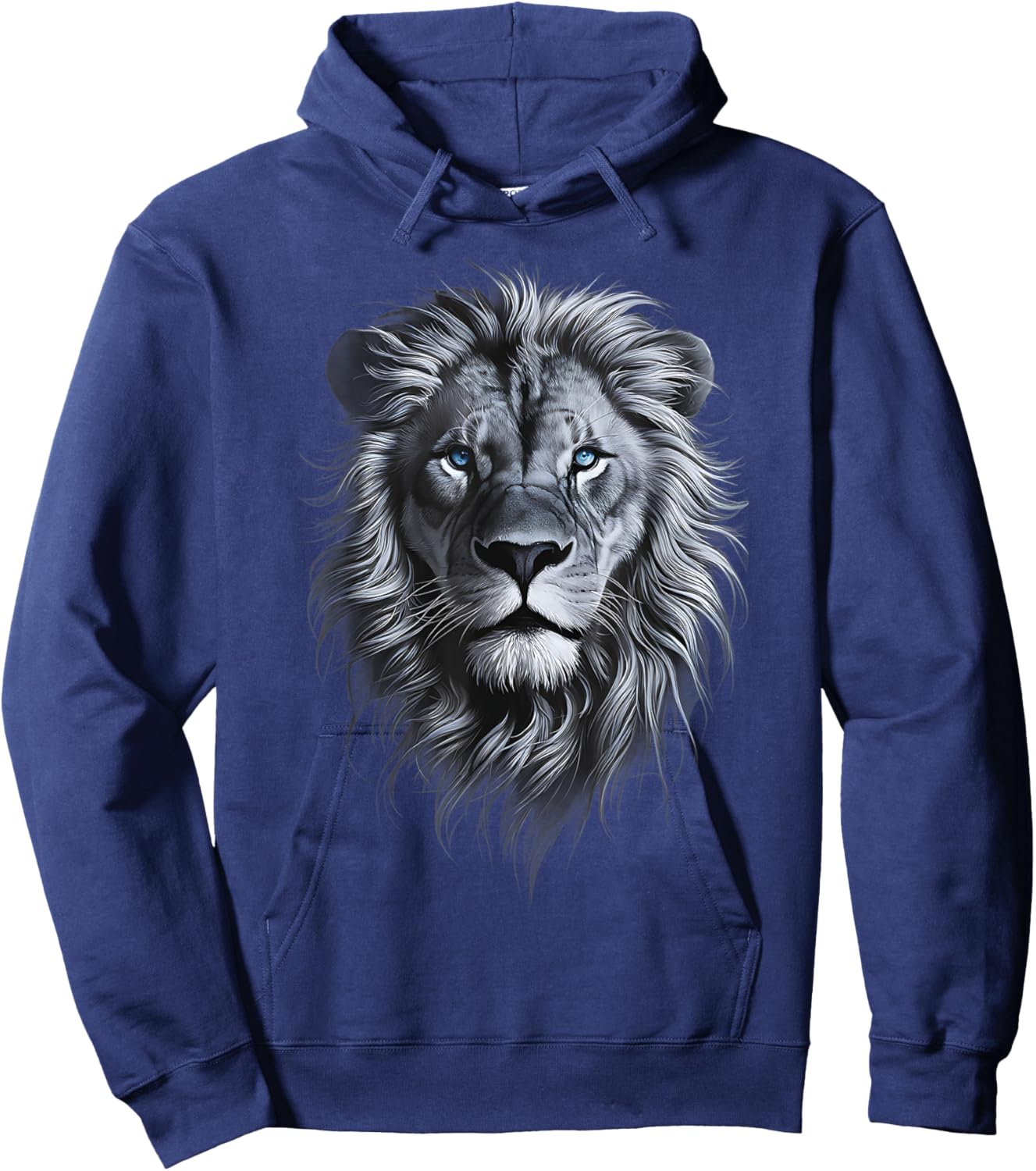 Lion Head With Blue Eyes Black art for lions lover Animals Hoodie - Hoodie | Navy