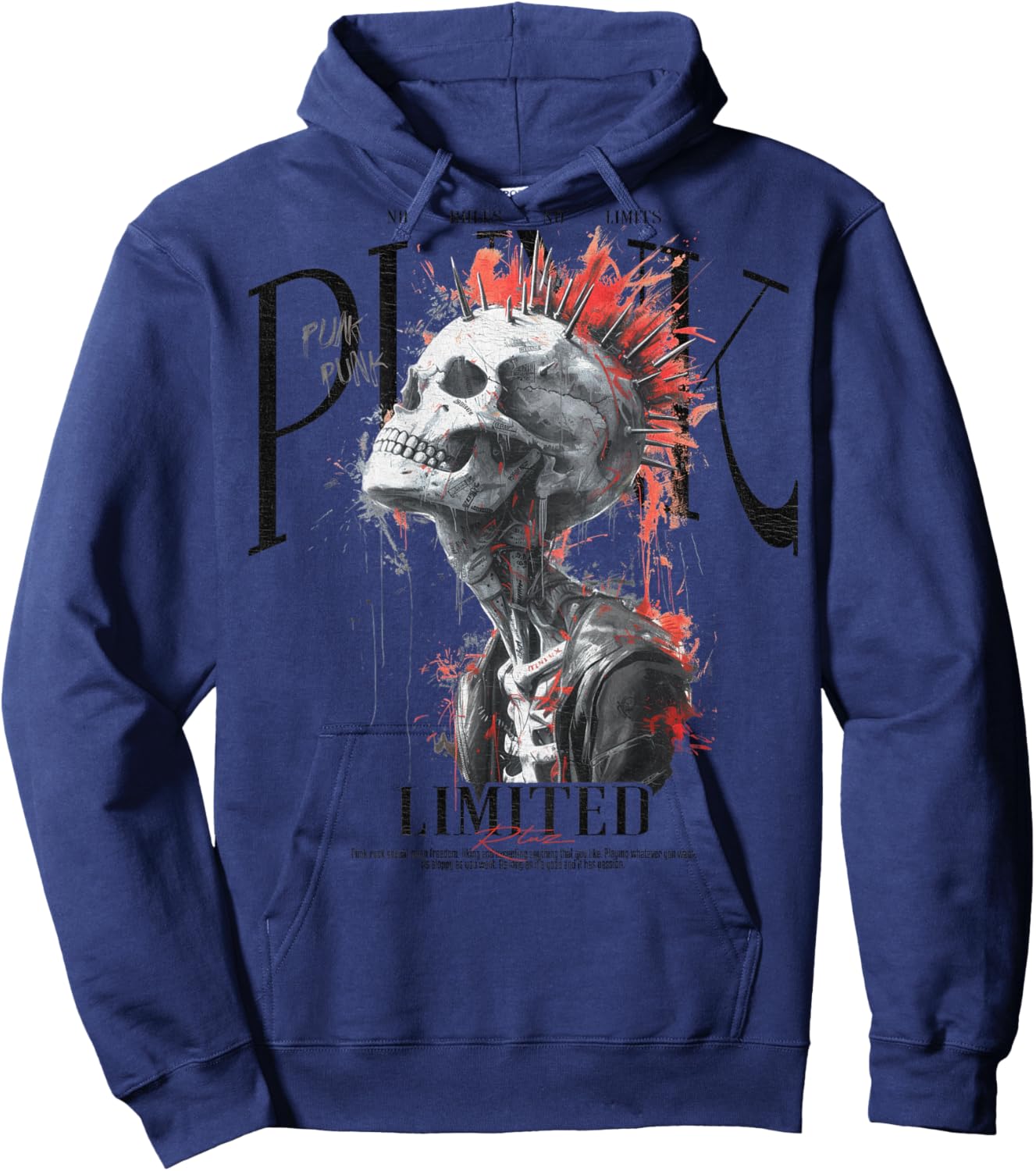 Back Print Vintage Y2K Streetwear Fashion Women Men Skull Hoodie - Hoodie | Navy