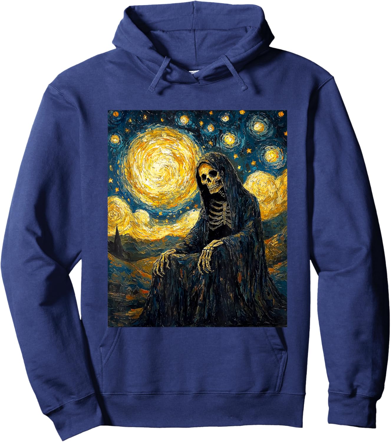 Ghost Skeleton Halloween - Van Gogh Style - Starry Night Hoodie - Hoodie | Navy