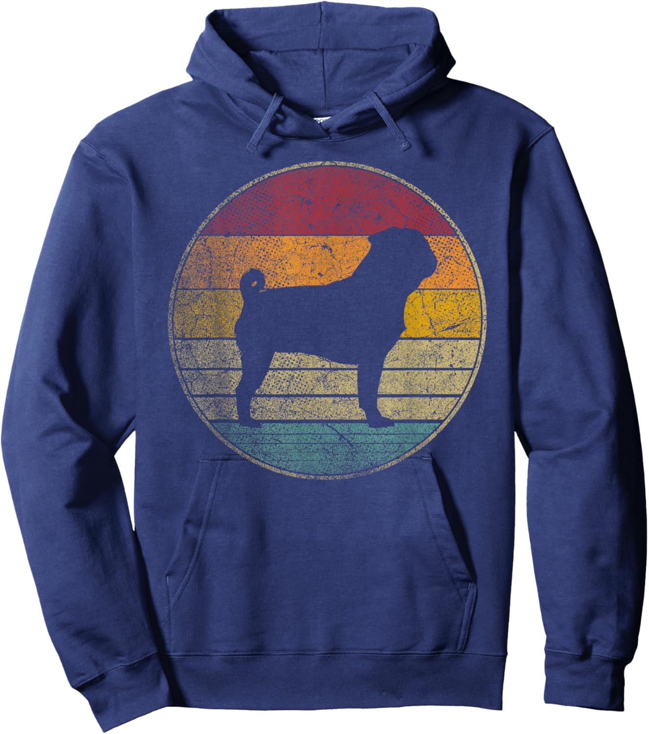 Pug Dog - Vintage Distressed Retro Silhouette 70s 80s Hoodie - Hoodie | Navy