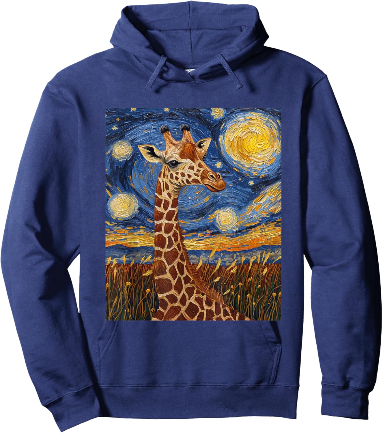 Cute Giraffe Africa - Van Gogh Style - Starry Night Hoodie - Hoodie | Navy