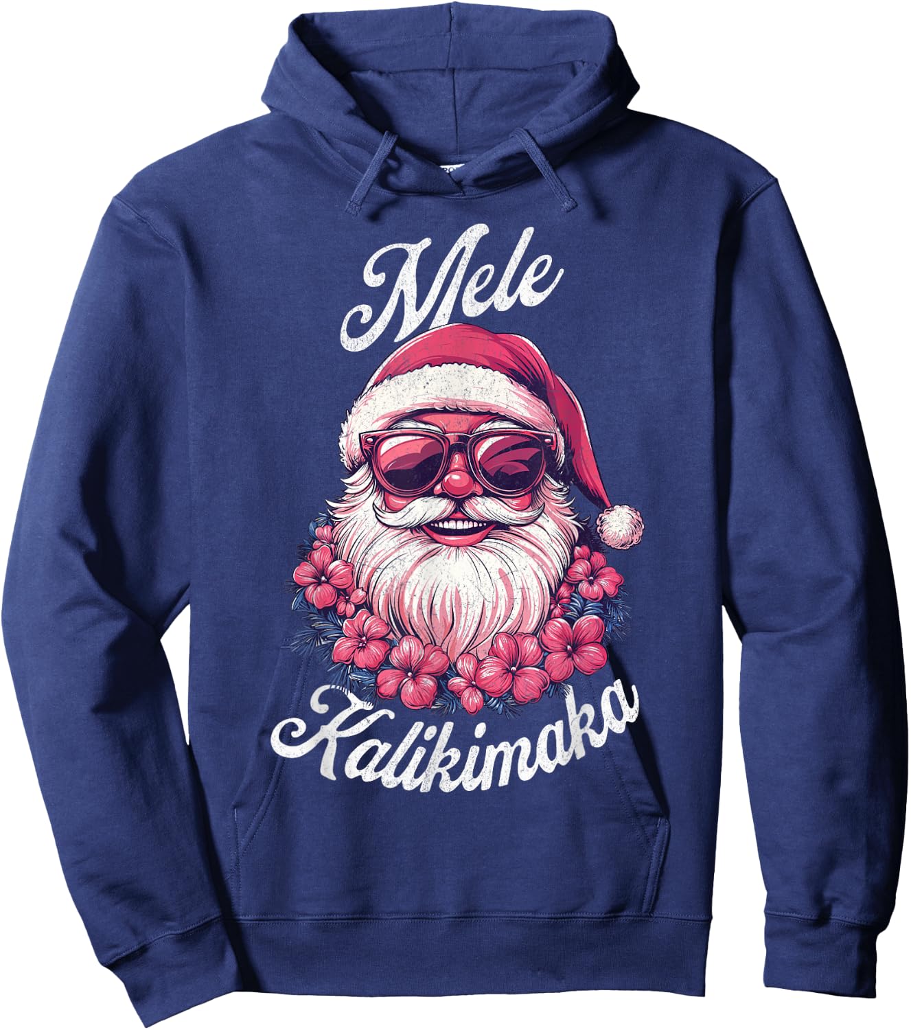 Mele Kalikimaka Retro Hawaiian Santa Claus Hawaii Christmas Hoodie - Hoodie | Navy