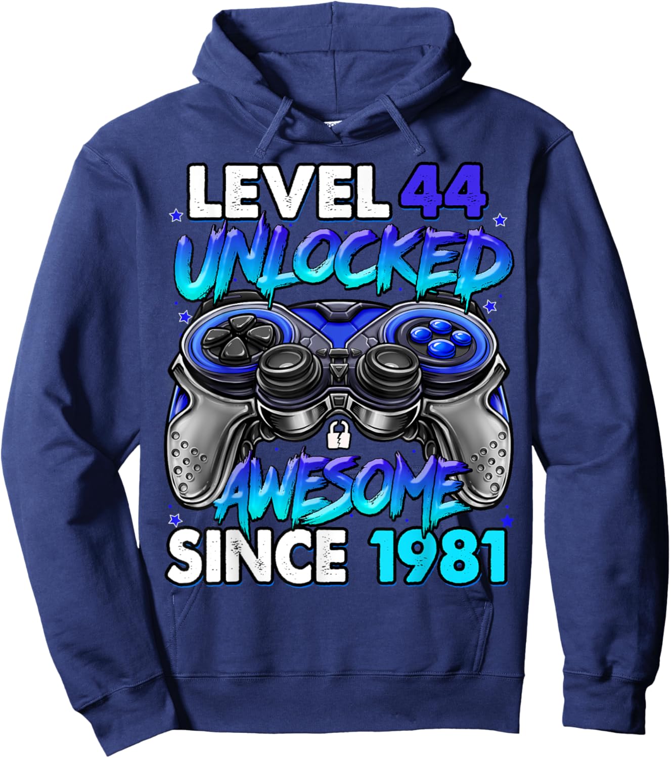Level 44 Unlocked Awesome Since 1981 44th Birthday Gaming Hoodie - Hoodie | Navy