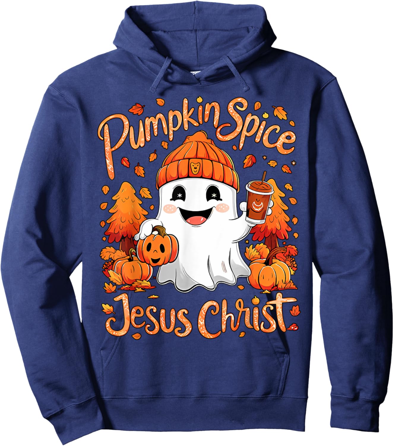 Pumpkin Spice Jesus Christ Ghost Fall Autumn Jesus Christian Hoodie - Hoodie | Navy