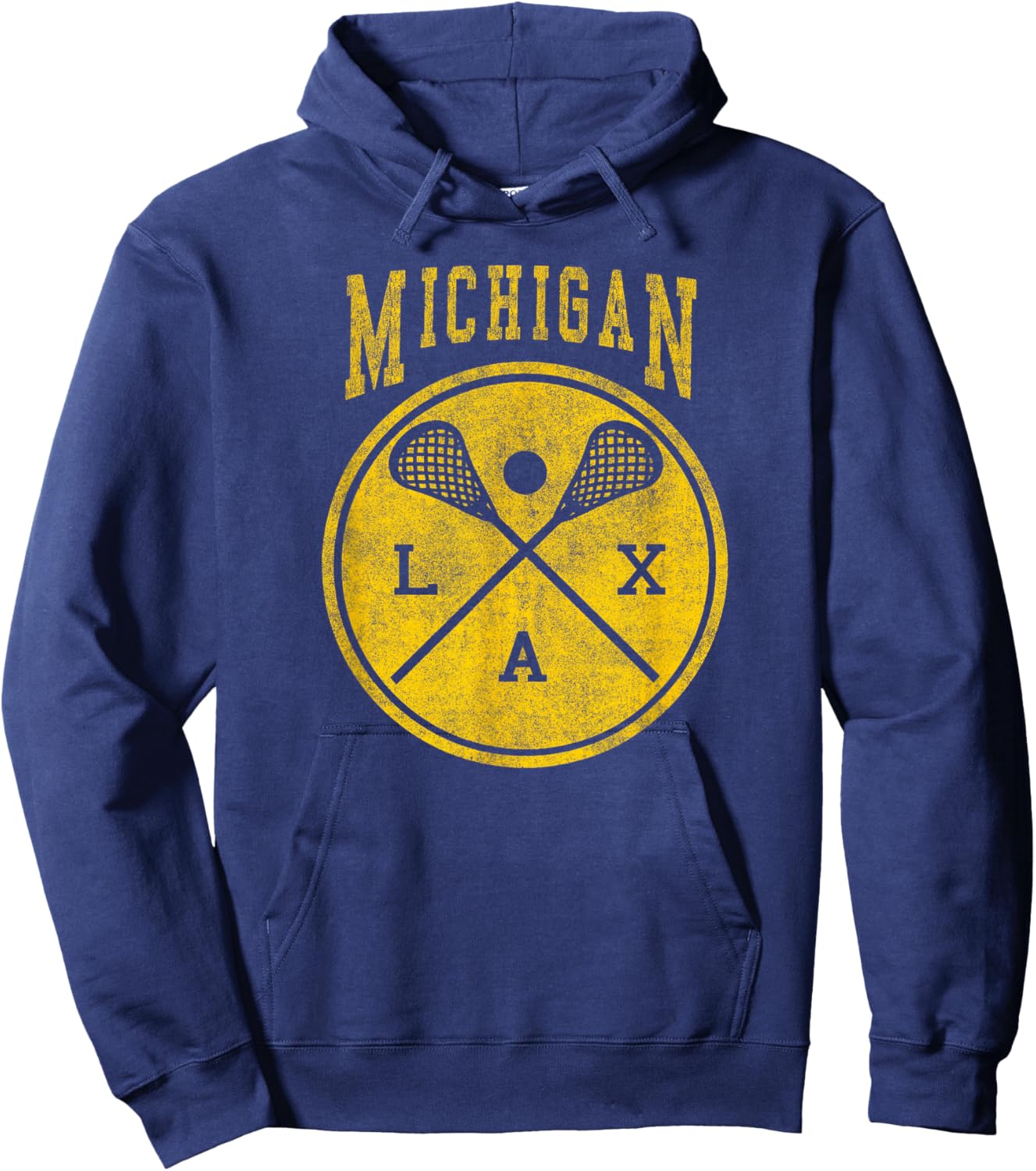 Michigan Lacrosse Vintage LAX Vintage Michigan Lacrosse Distressed LAX Hoodie - Hoodie | Navy