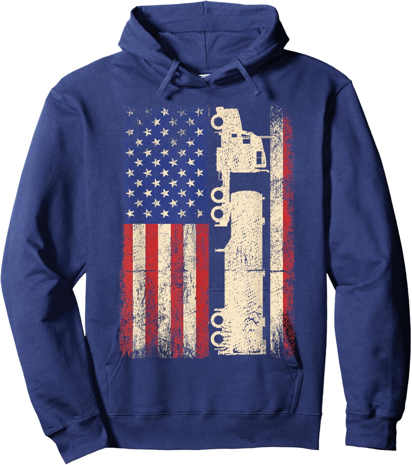 Truck Driver USA American Flag Patriotic Trucker Men Hoodie - Hoodie | Navy