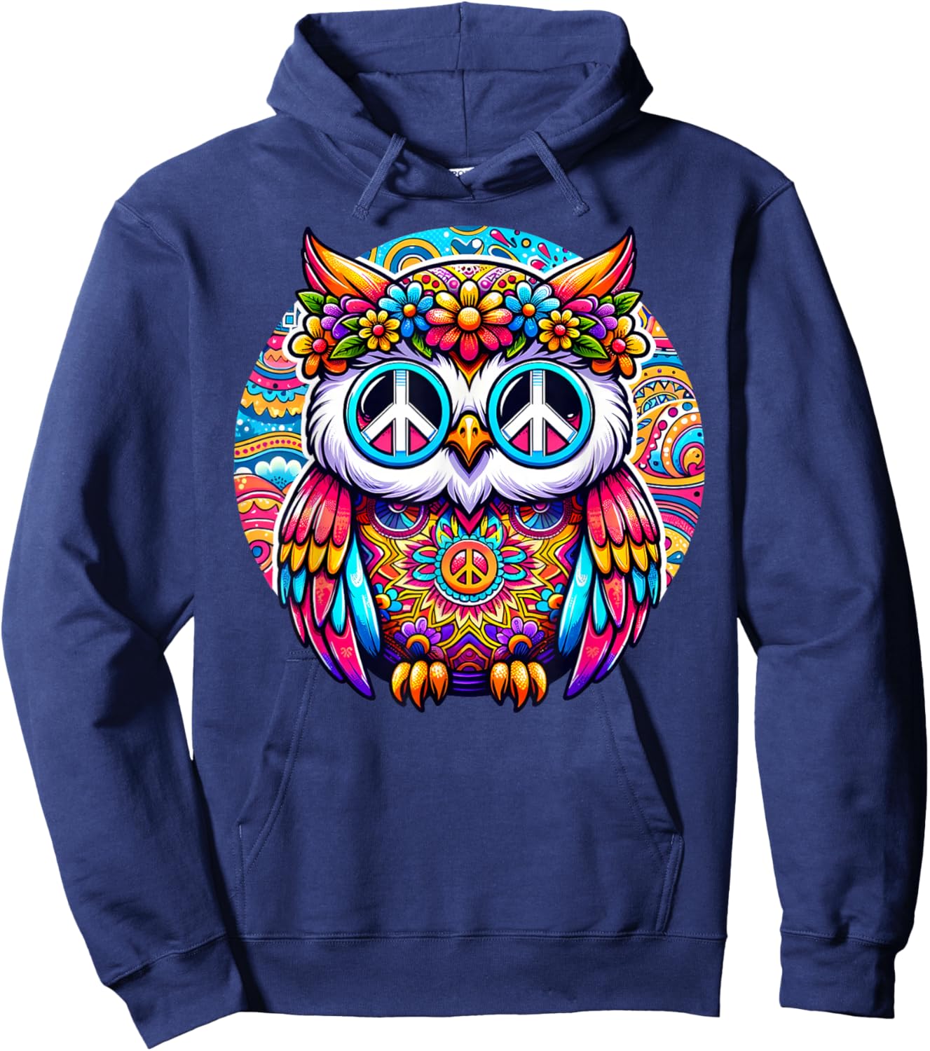 Psychedelic Peace Owl Love Colorful Harmony Unity Positivity Hoodie - Hoodie | Navy