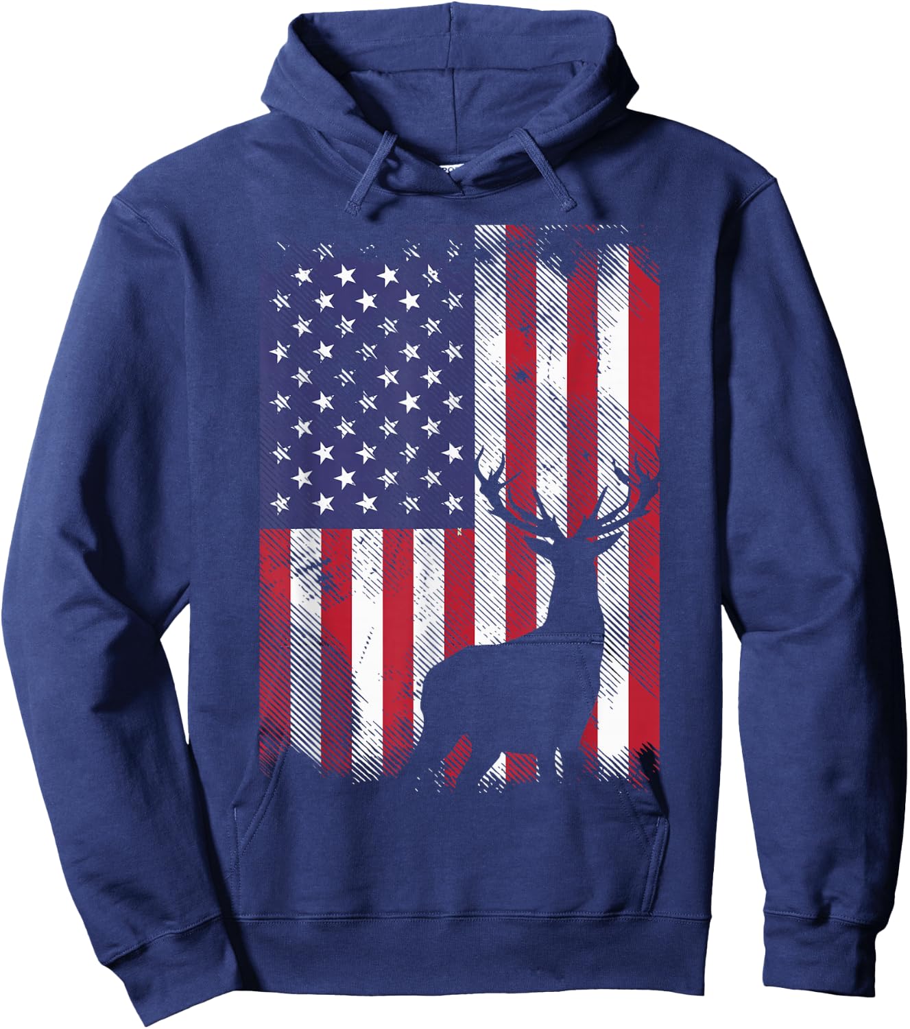 American Flag Deer Elk Hunting USA Patriotic Hunter Gift Hoodie - Hoodie | Navy