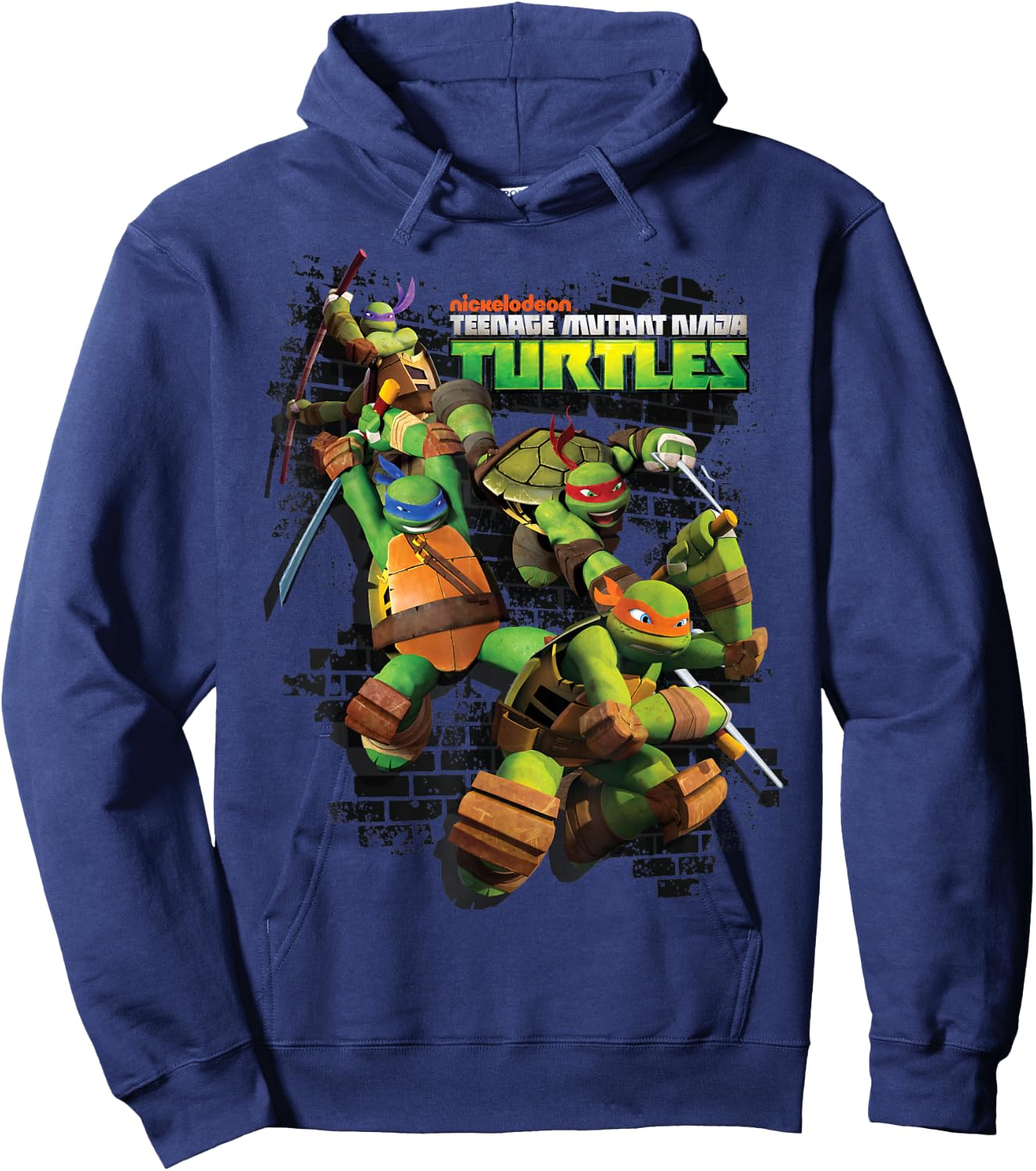 TMNT Turtles Group Shot Brick Wall Hoodie - Hoodie | Navy