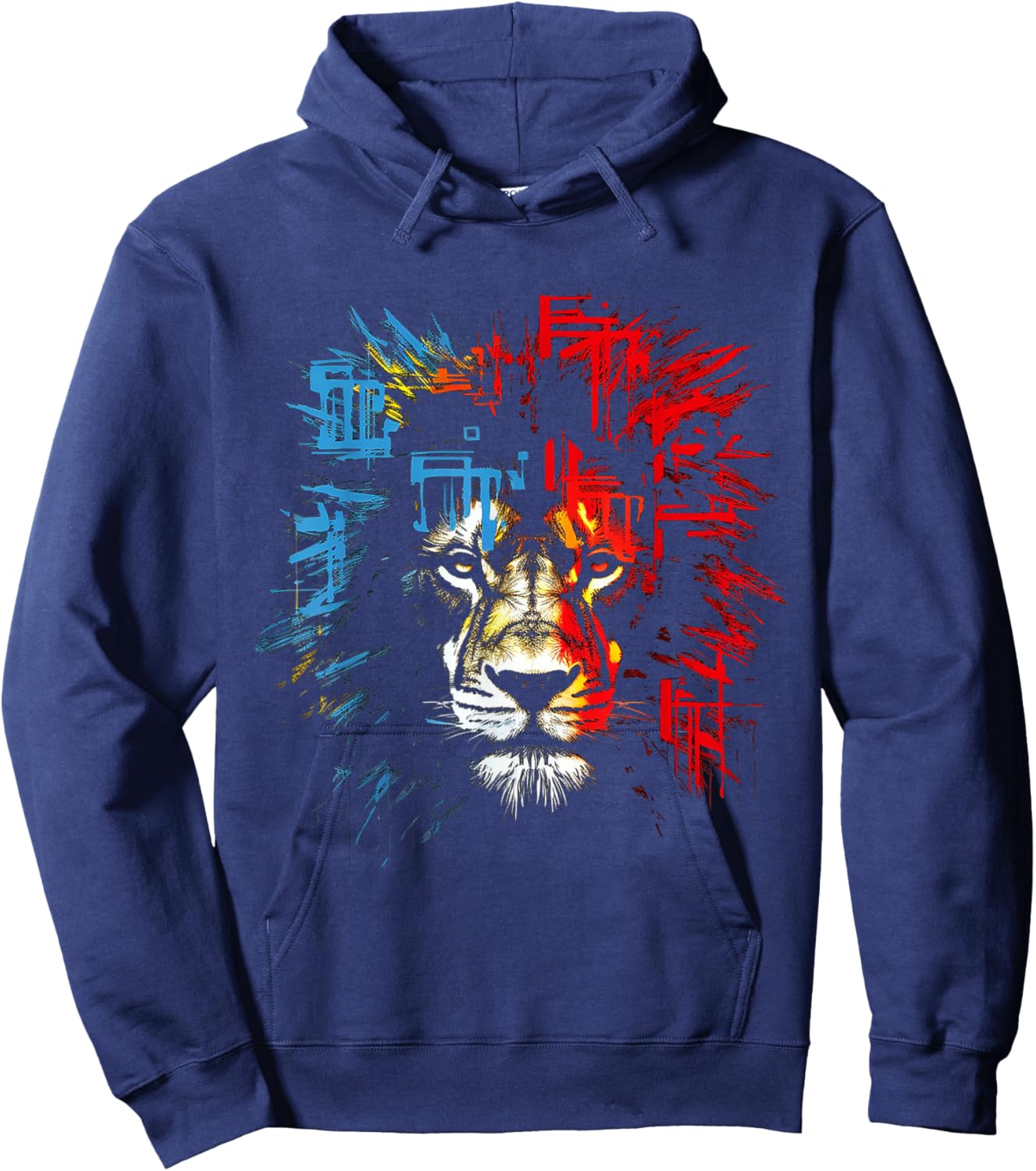 Lion Drawing Abstract Animal Lover Graphic Lion Hoodie - Hoodie | Navy