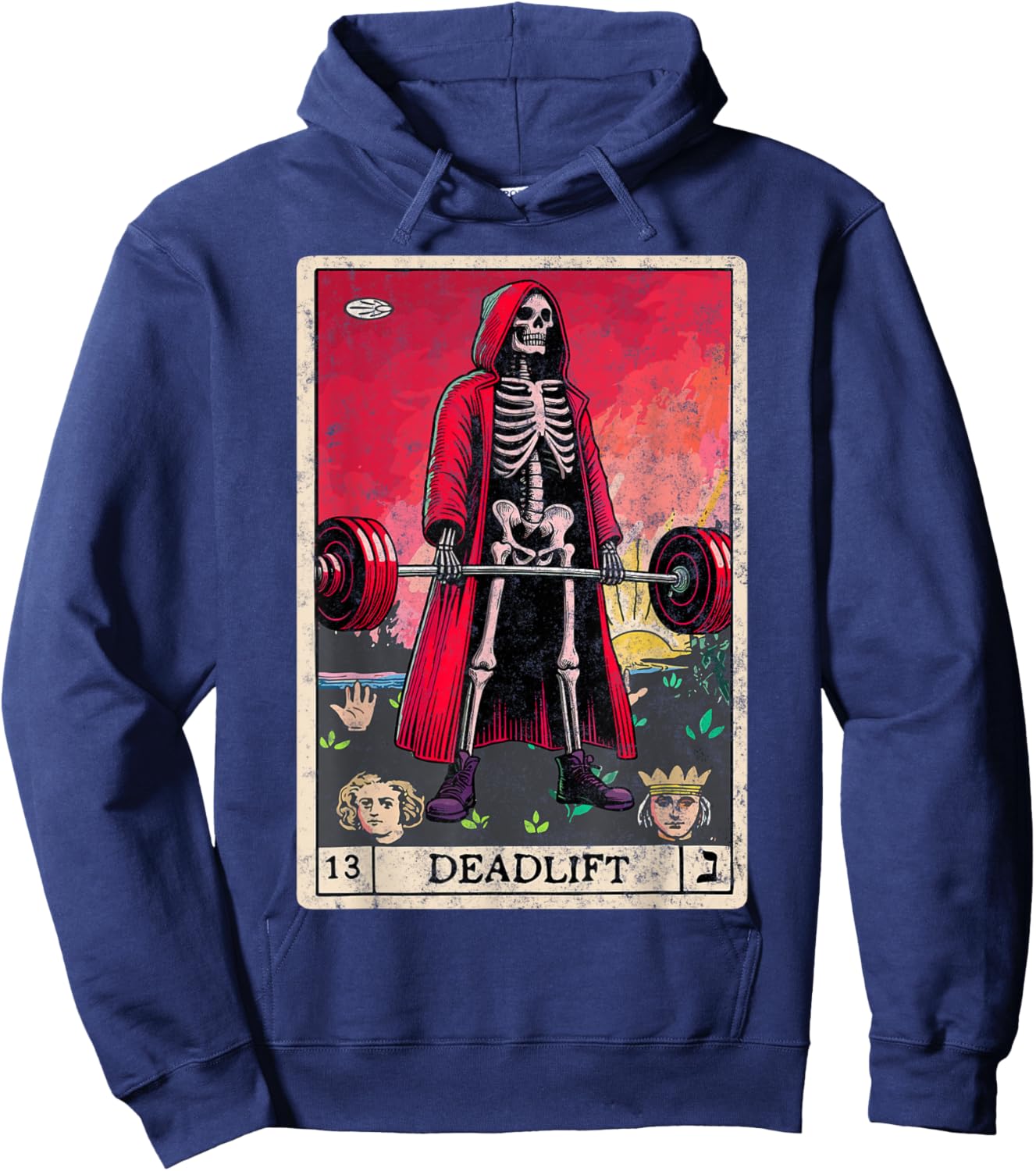 Vintage Deadlift Skeleton Halloween Gym Jokes Weightlifting Hoodie - Hoodie | Navy
