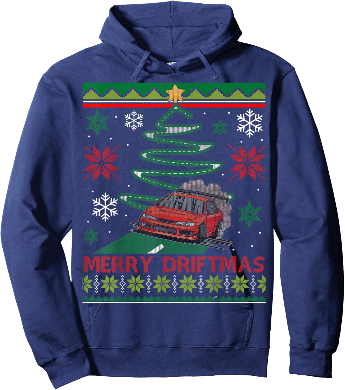 Merry Driftmas Street Racing Christmas Drifting Car Tree Hoodie - Hoodie | Navy