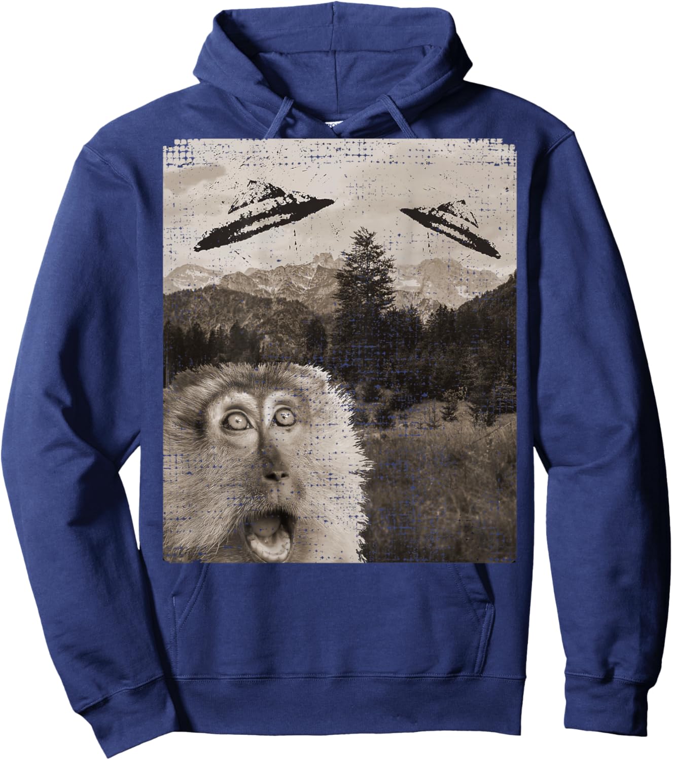 Monkey Ape Space UFO Incoming UFO Landing Funny UFO Hoodie - Hoodie | Navy