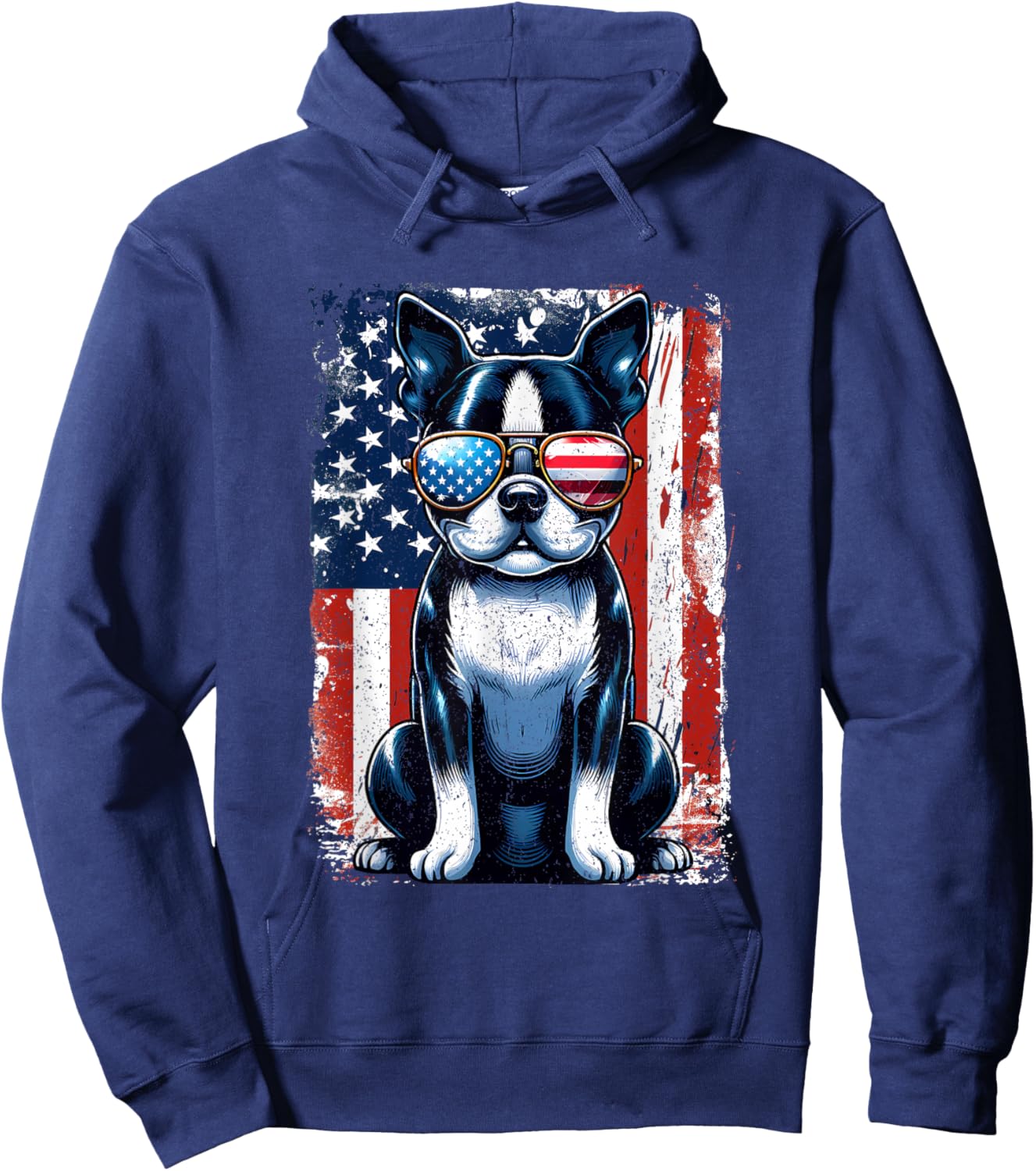 Vintage Boston Terrier Dog American USA US Flag Pets Lovers Women Girls Kids Hoodie - Hoodie | Navy