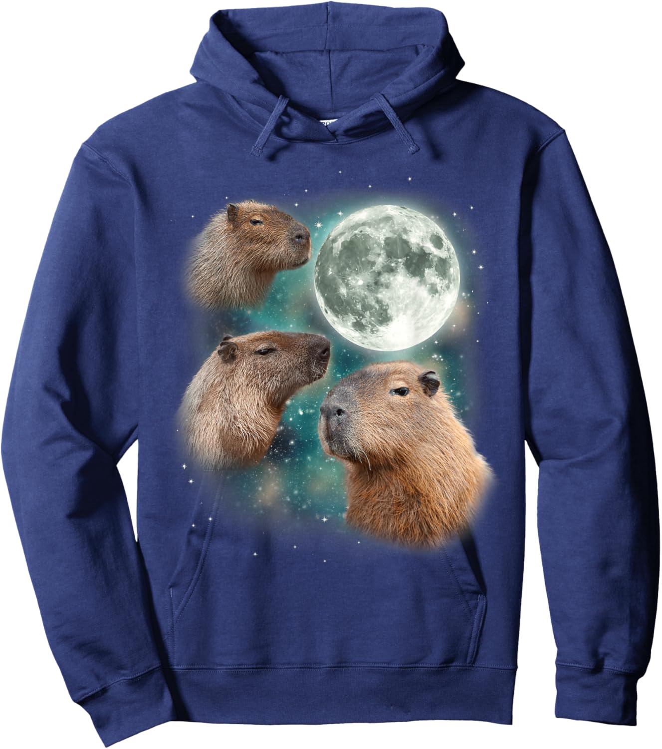 3 Capybara Moon Giant Rodents Weird Howling Parody Hoodie - Hoodie | Navy