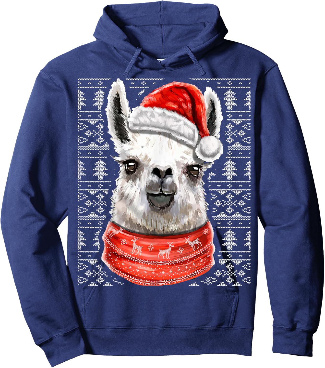 Ugly Christmas Llama Santa Costume Llama Christmas Gift Hoodie - Hoodie | Navy