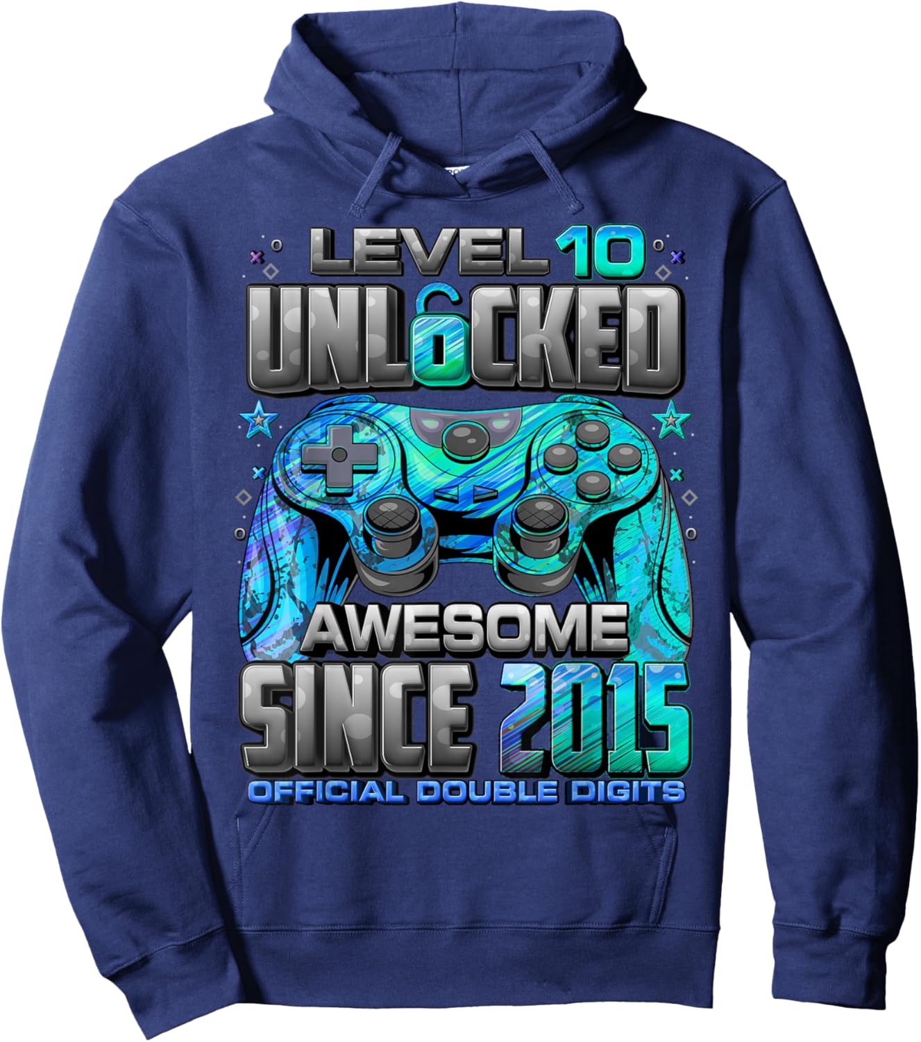 Level 10 Unlocked Awesome Since 2015 10th Birthday Gaming Hoodie - Hoodie | Navy