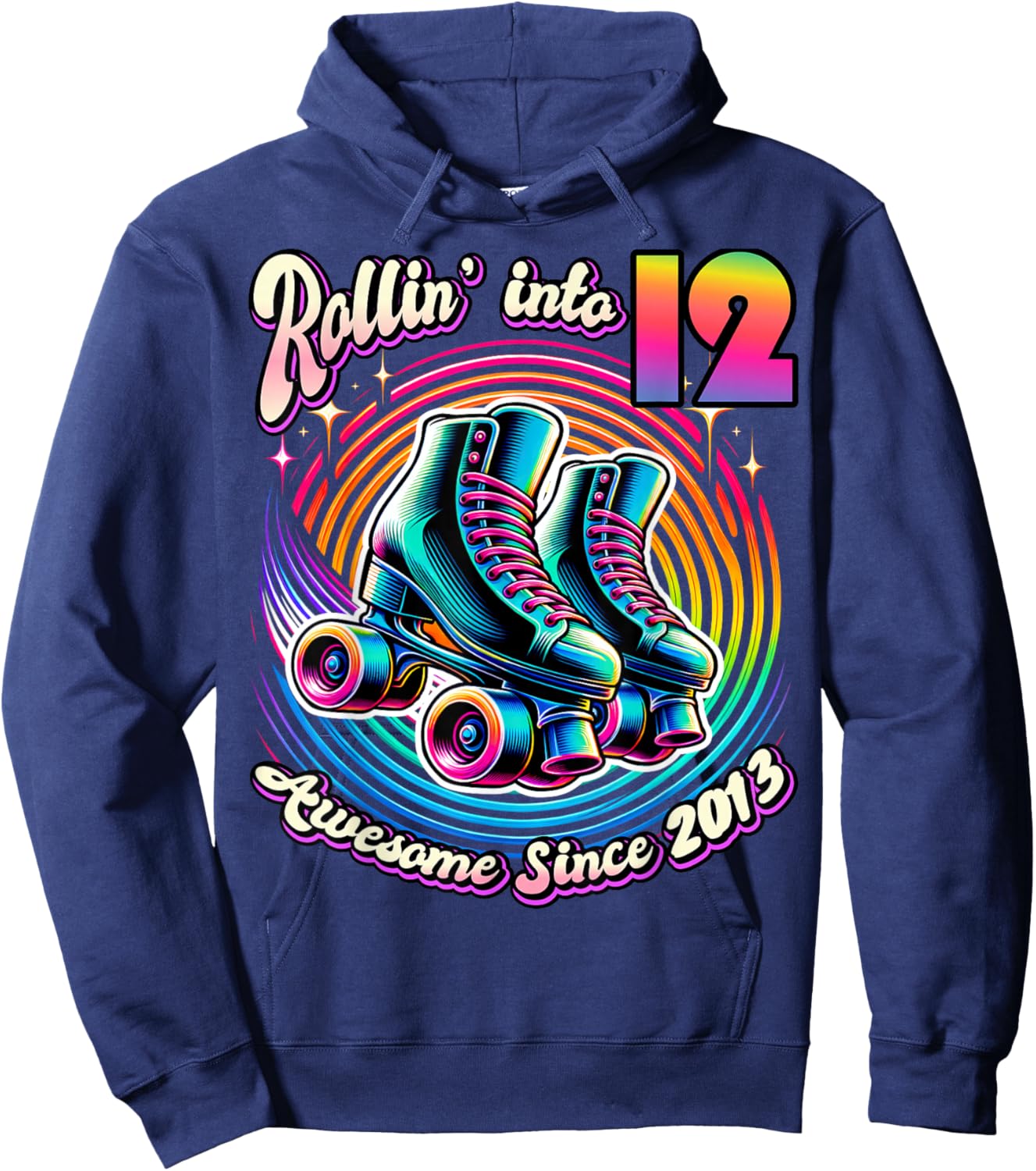 Birthday Roller Skating 12th Girl Rollin into 12 Skate Party Hoodie - Hoodie | Navy