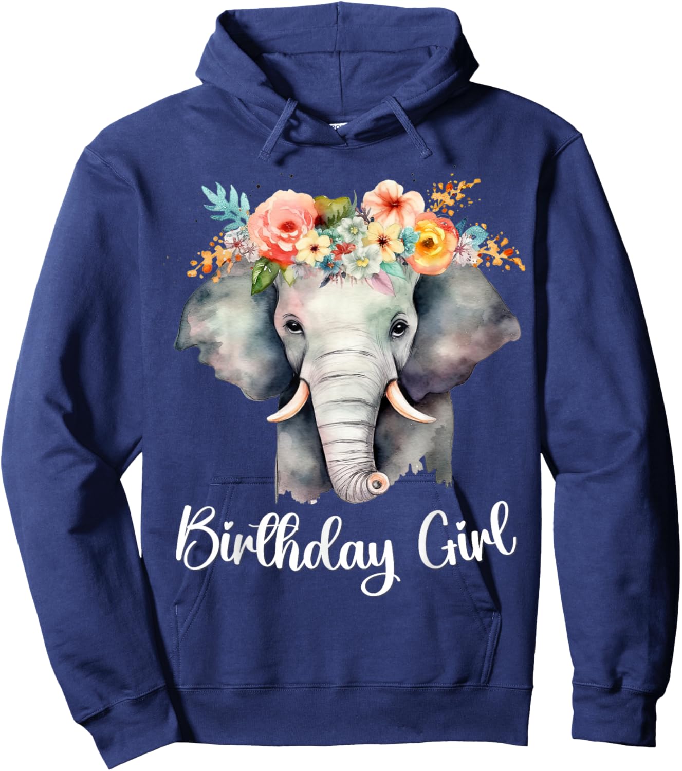 Elephant with Flowers for the Birthday Girl Toddlers Women Hoodie - Hoodie | Navy