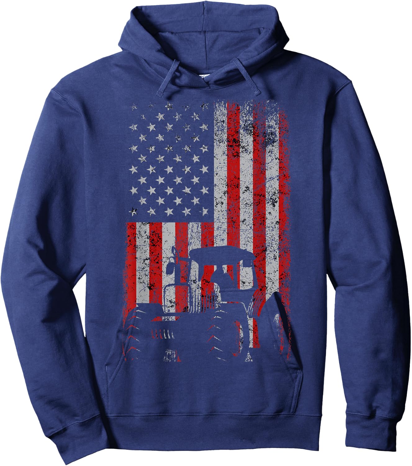 Retro American Flag Tractor Gift Men Women Tractor Farm Small Hoodie - Hoodie | Navy