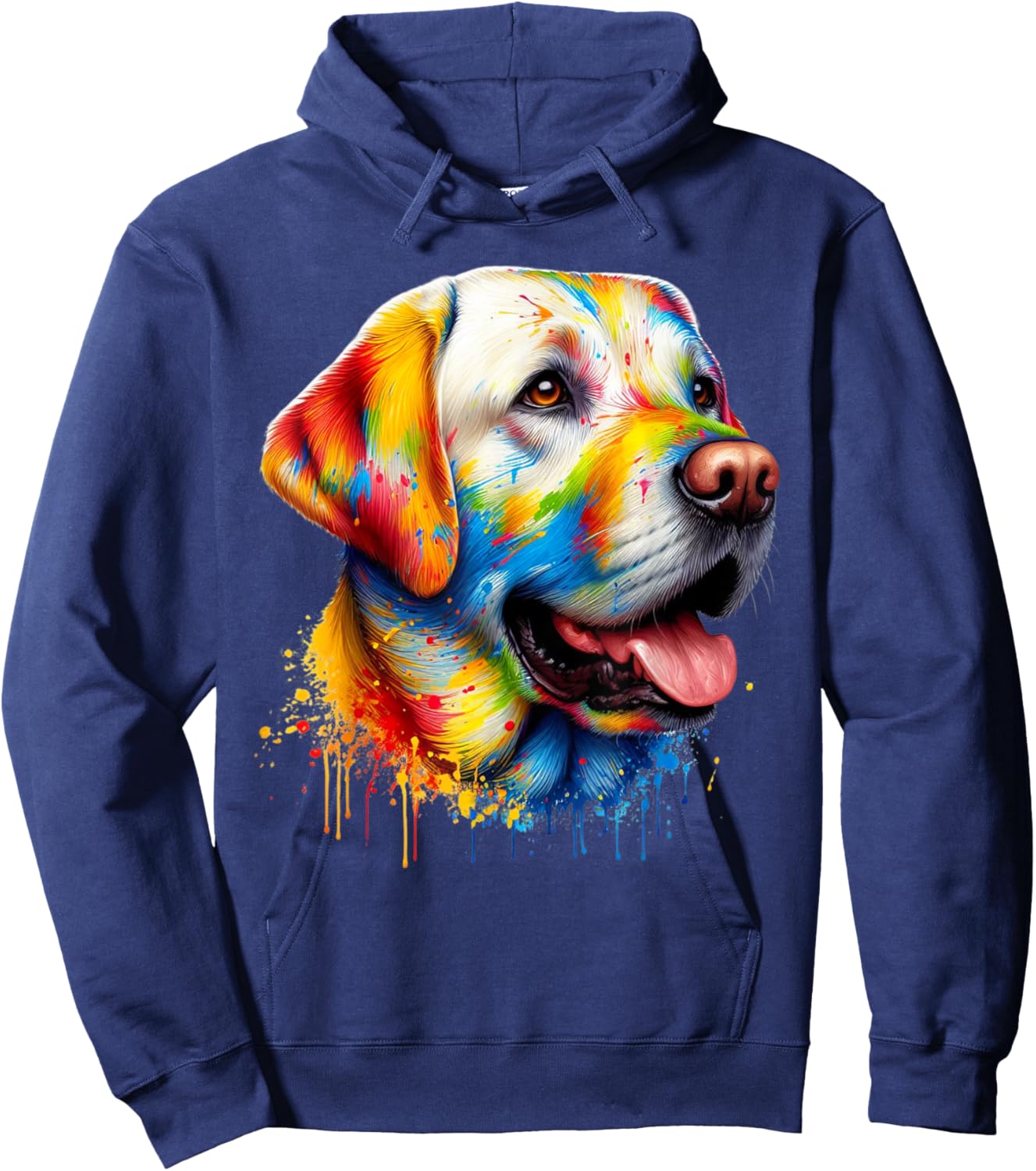 Colorful Canine Chaos: Labrador Retriever Frenzy Hoodie - Hoodie | Navy
